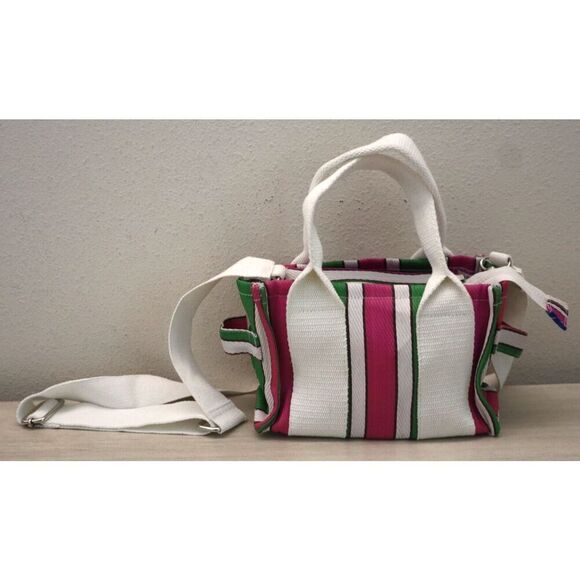 BDG x Urban Outfitters OB1767894 Pink/Green Striped Serena Mesh Mini Tote Bag - Picture 1 of 8